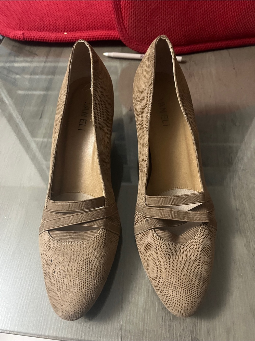 HP Brown Textured Pointed-Toe Pumps with Cross Bands